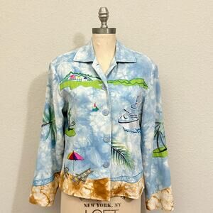 BALA BALA Silk Jacket Multi Tie Dye Lined Button Up Shacket Embroidered